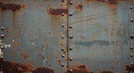 Poster - Metal Surface Showing Heavy Rust and Rivets for Texture Background