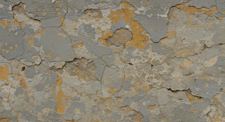 Poster - Deteriorating plaster on aged wall showing severe cracks and damage