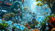 © Sean - Innovative synthesis of nanomachine plants with crystalline metallic structures in a synthetic ecosystem for futuristic urban environments. Hybrid Environments. Illustration