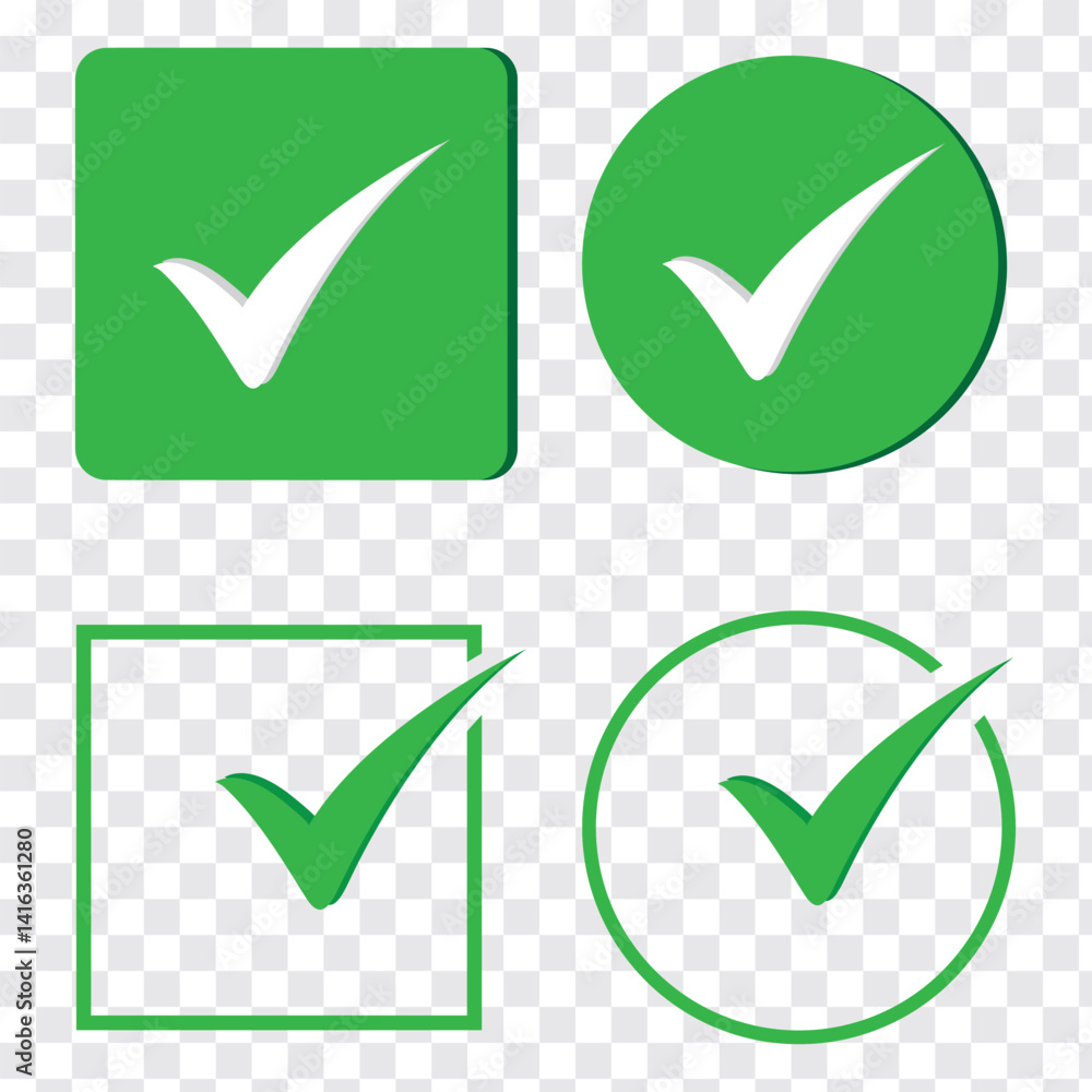 Green Tick Mark Icon. Test question. Checkmark cross on white ...