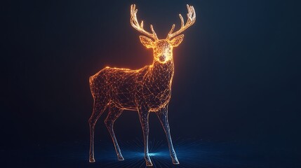 Glowing Deer Standing in Digital Illustration with Geometric Shapes