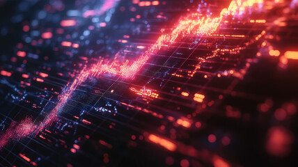 Digital display highlighting stock market chart with glowing growth graph on dark background