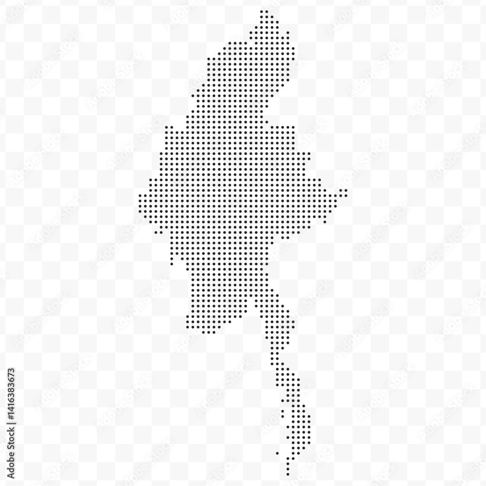 Vector Illustration of Dotted Map of Myanmar in black on Transparent ...