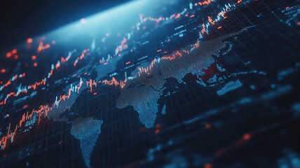 Wall Mural - blurry digital charts representing stock market and fintech forex over a deep blue backdrop