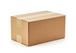© stock.metket.com - A simple view of a rectangular brown cardboard box sealed with tape on a plain white background space