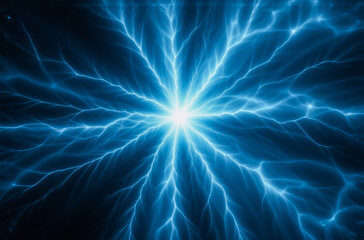 Poster - A mesmerizing burst of blue energy radiates outward, resembling a celestial explosion or a fractal lightning storm.  The intricate branches of light create a captivating visual spectacle.