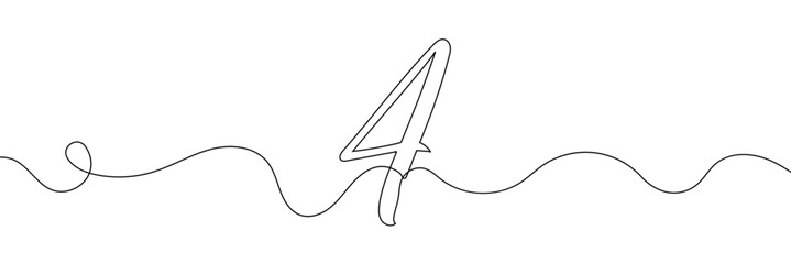 Wall Mural - Number 4in continuous line drawing style. Line art of number nine. Vector illustration. Abstract drawing number 4