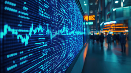Wall Mural - finance and economy graph data on led screen showing stock exchange market fluctuations
