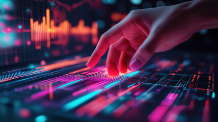 Smartphone displaying data management dashboard with investment graphs and performance data