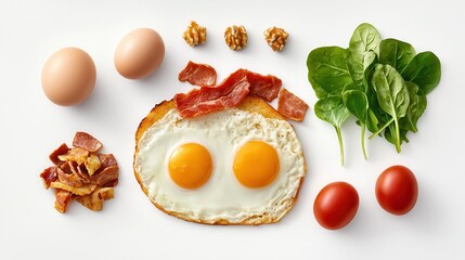 Poster - Creative Breakfast Arrangement with Eggs, Spinach, and Bacon Strips