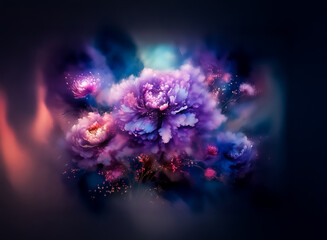 Aufkleber - **Description:** A captivating image of an abstract floral composition with soft, blurred edges. Hints of vibrant colors and ethereal light create a dreamlike atmosphere with a dark background.