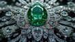 © SaveImage - Magnificent Emerald and Diamond Brooch Close-up Detail of Luxurious Jewel