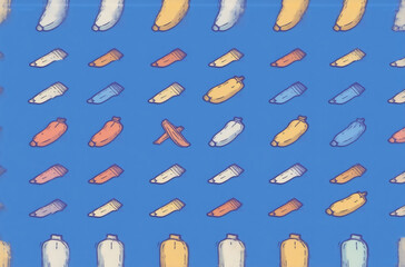 Poster - A repeating pattern of colorful tubes, resembling toothpaste or paint, on a blue background.  The design could be used as an avatar.