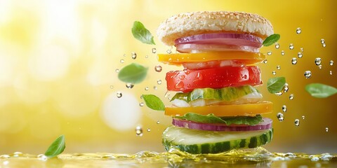 Poster - Fresh Ingredients Float Above a Delicious Vegetable Stack