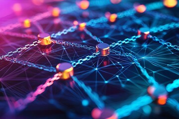 colorful abstract digital network with nodes and chains representing connectivity, technology, and i