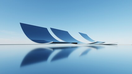 Fototapete - 3d illustration of abstract minimal architecture background, geometric architectural with chrome or metallic arch design