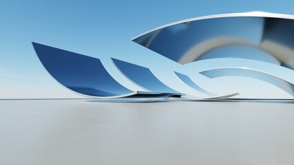 Fototapete - 3d illustration of abstract minimal architecture background, geometric architectural with chrome or metallic arch design