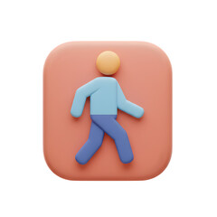 3d rendering of a stylized walking figure inside rounded square app icon