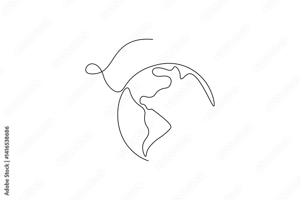One continuous line drawing of Earth vector illustration Earth globe ...