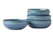 © anantachat - Set of ceramic plates and bowls, isolated on white, dining ware style, modern tableware layout, side copy space