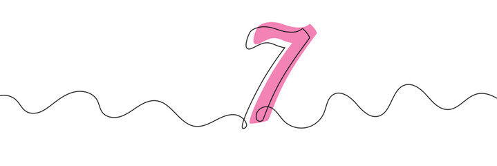 Wall Mural - Number 7in continuous line drawing style. Line art of number nine. Vector illustration. Abstract drawing number 7