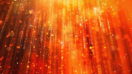 Abstract picture orange particle with digital technology style design with the coding data flow show dynamic movement represent about programming by programmer or problem solve by encryption. AIG53.