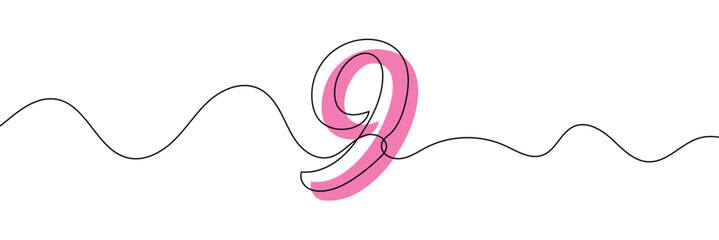 Wall Mural - Number 9 in continuous line drawing style. Line art of number nine. Vector illustration. Abstract drawing number 9