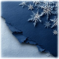 Aufkleber - Elegant Winter: Blue Textured Paper with Snowflakes and Torn Edge Abstract Design 