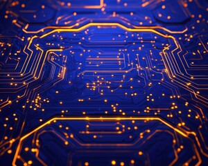 Aufkleber - Abstract circuit board design showcases intricate pathways and glowing connections on a vibrant blue backdrop, symbolizing technology and innovation in digital space.