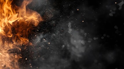 Aufkleber - Dynamic Fire Flames with Smoke on Black Background Creating Intense Atmospheric Effect : Generative AI
