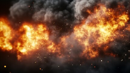 Leinwandbilder - Explosive Fire and Smoke Erupting Against a Dark Background Creating an Intense Visual Experience : Generative AI
