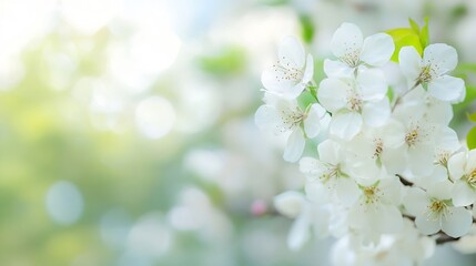 Poster - Beautiful Blooming White Cherry Blossom Flower With Soft Natural Background In Spring : Generative AI