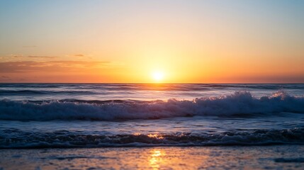 Poster - Breathtaking Sunset Over Calm Ocean Waves with Golden Glow Reflecting on Water : Generative AI