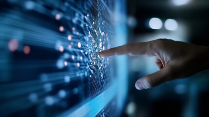Fototapete - Futuristic technology hand interaction with digital display showcasing data and connectivity : Generative AI