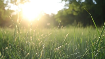 Leinwandbilder - Beautiful sunlight shining through grass in a field representing nature and serenity : Generative AI