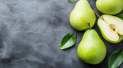 Aufkleber - Fresh Green Pears on Dark Stone Background Ready for Healthy Eating : Generative AI