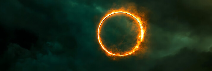 Wall Mural - fiery solar eclipse ring in dramatic stormy sky – cosmic phenomenon and astronomy concept