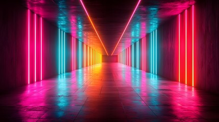 Wall Mural - futuristic neon lit corridor leading into infinity