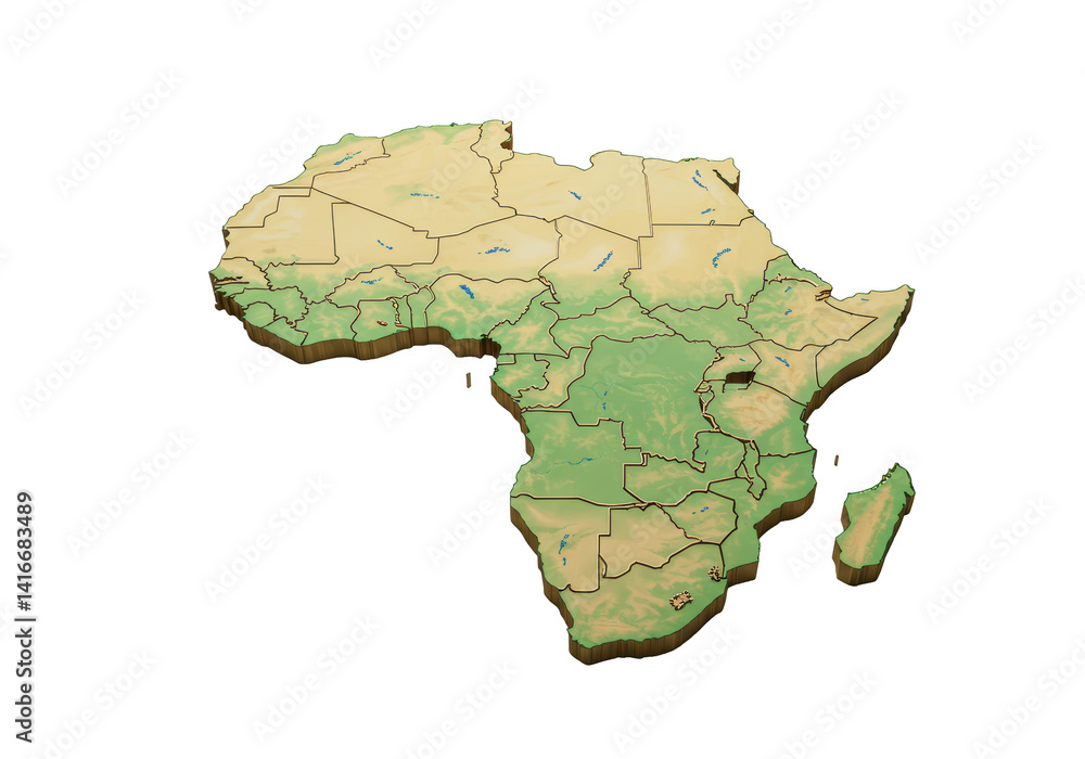 Isolated Stylized Political Map of Africa with Country Borders Stock ...