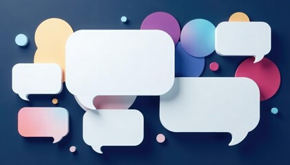 Wall Mural - white speech bubbles on navy, geometric design, graphic, illustration, background texture