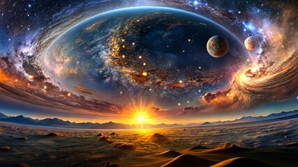 Wall Mural - cosmic sunset over an alien world a breathtaking vista of planets and nebulae