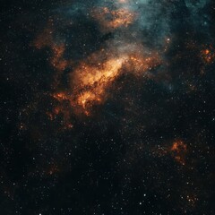 Wall Mural - Deep space image with bright orange nebulas and scattered starlight on a dark background