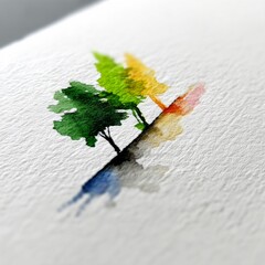 Aufkleber - Watercolor Trees:  Abstract Artwork Displaying Seasonal Changes with Blurring Reflections on Textured White Paper