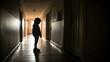 © TingYi - Child’s Shadow in Dark Hallway Representing Lingering Trauma. Perfect for: PTSD Awareness Month, therapy visuals, mental health education