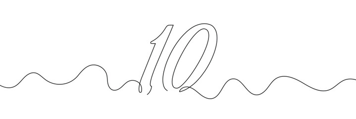 Wall Mural - Number 10 in continuous line drawing style. Line art of number nine. Vector illustration. Abstract drawing number 10