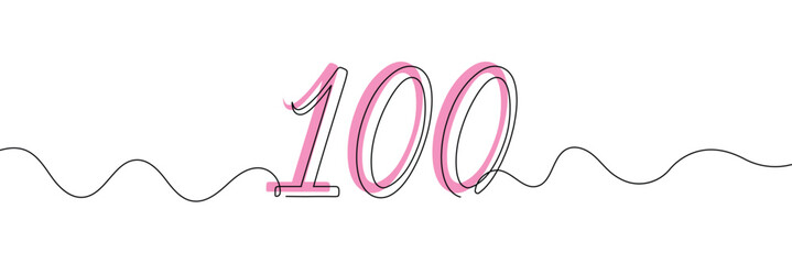 Wall Mural - Number 100 in continuous line drawing style. Line art of number nine. Vector illustration. Abstract drawing number 100