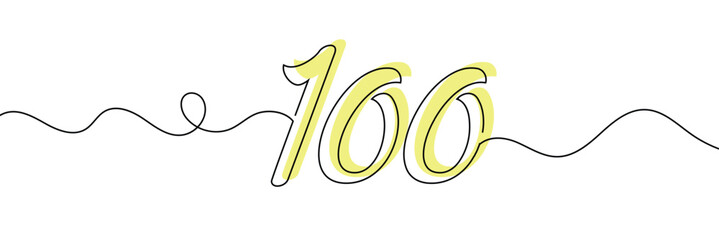 Wall Mural - Number 100 in continuous line drawing style. Line art of number nine. Vector illustration. Abstract drawing number 100