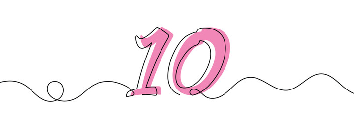 Wall Mural - Number 10 in continuous line drawing style. Line art of number nine. Vector illustration. Abstract drawing number 10