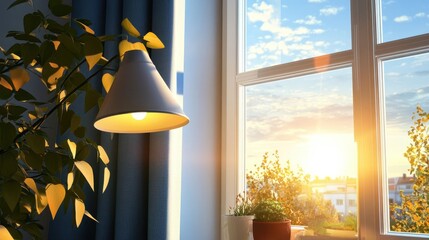 Wall Mural - interior view of a window, bathed in golden sunlight.