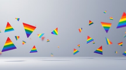 Fototapete - Colorful triangles with rainbow patterns on a gray background.
